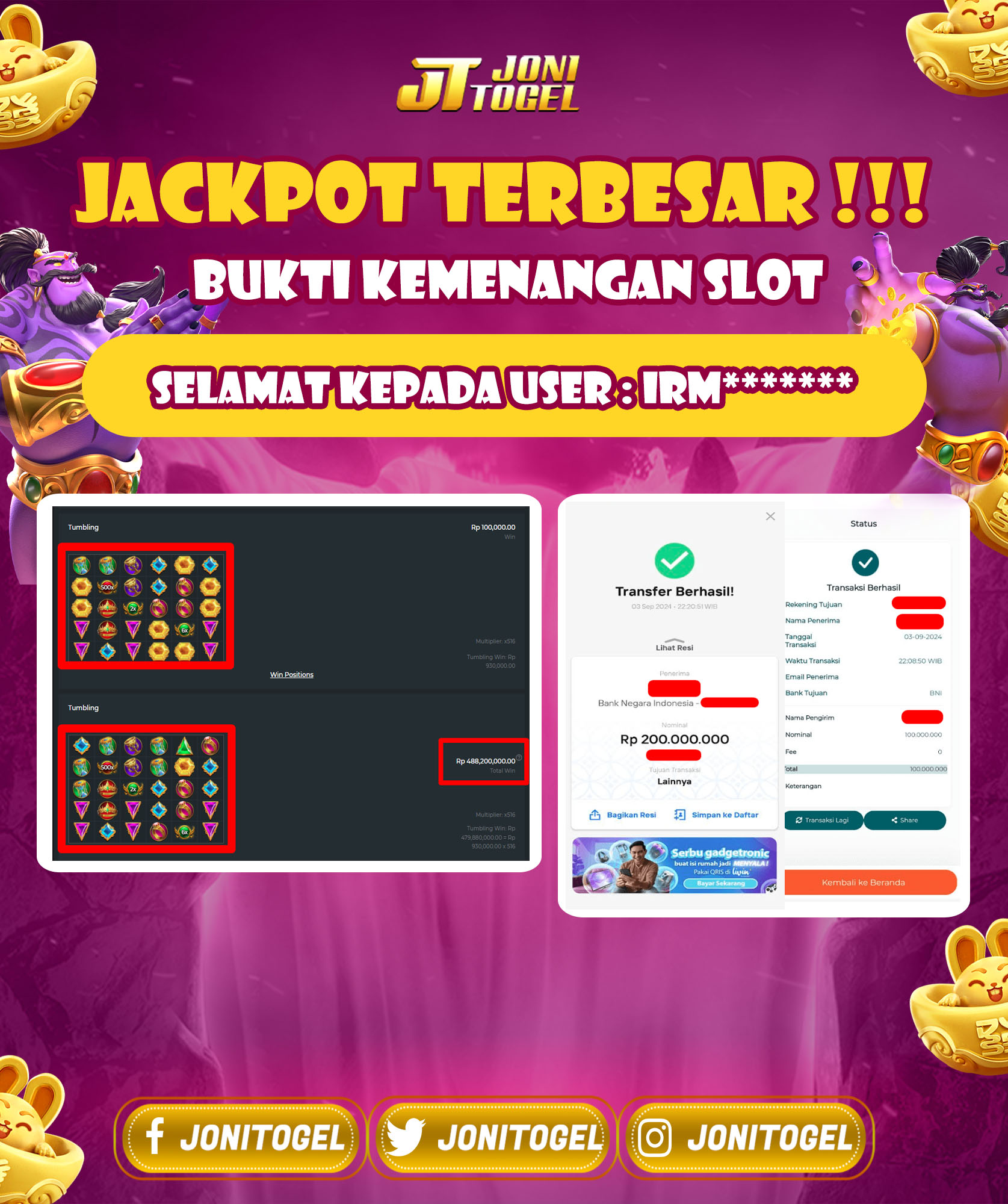 Selamat Atas JACKPOT di SLOTGAMES Pragmatic Play – Gates Of Olympus