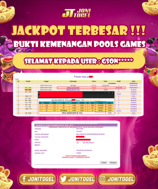 Selamat Atas Kemenangan Jackpot Pada Game BULLSEYE POOLS